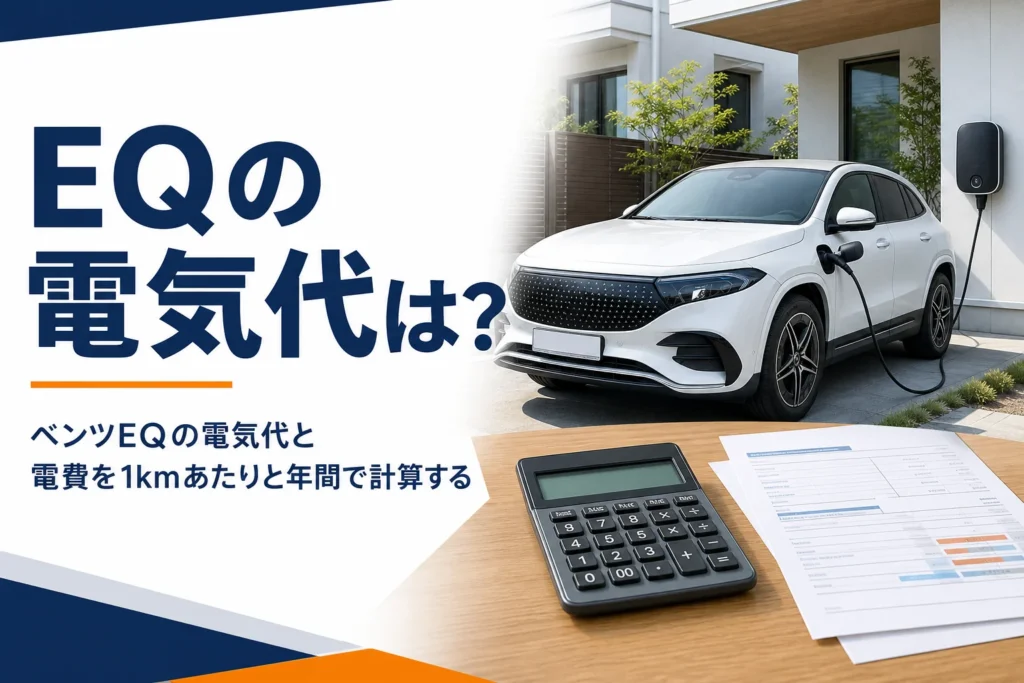 充電中の電気自動車と電卓・電気料金の明細