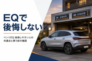 機械式駐車場の入口の前に止まった大きな電気自動車のSUV