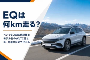 冬の高速道路を走る電気自動車のSUV