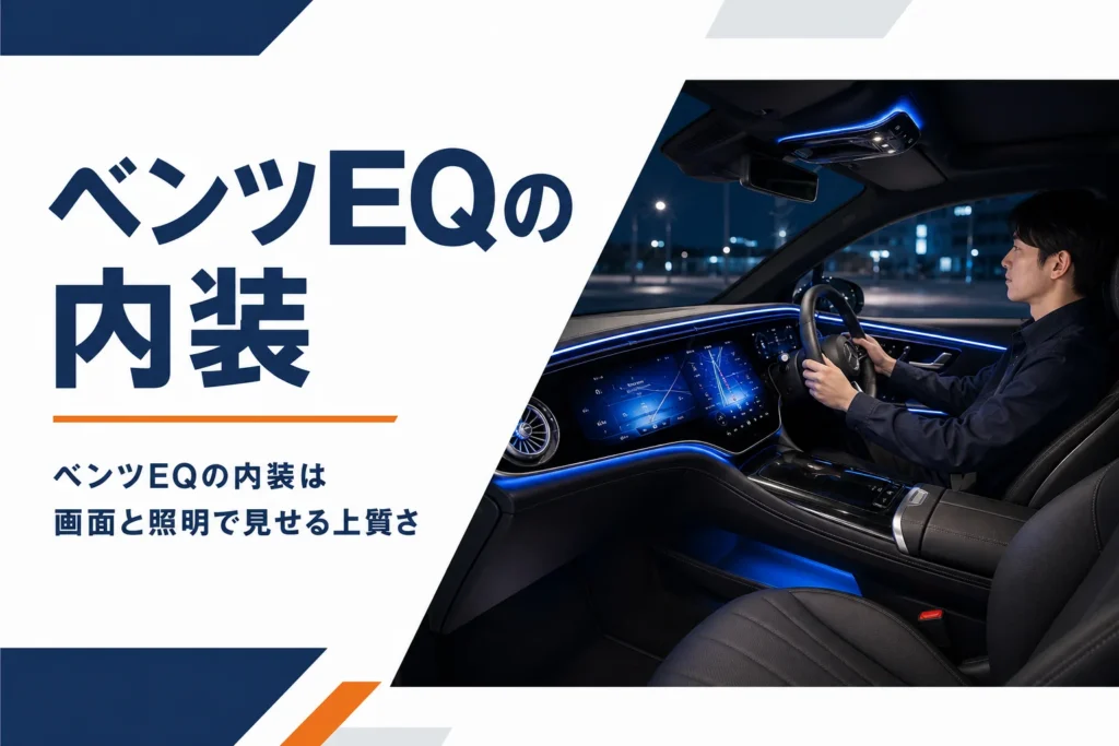 横長の画面と室内照明が光る電気自動車の運転席まわり