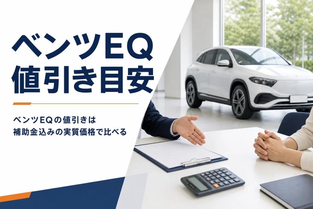 ベンツEQの見積書を前に値引きと補助金を確認する商談テーブル