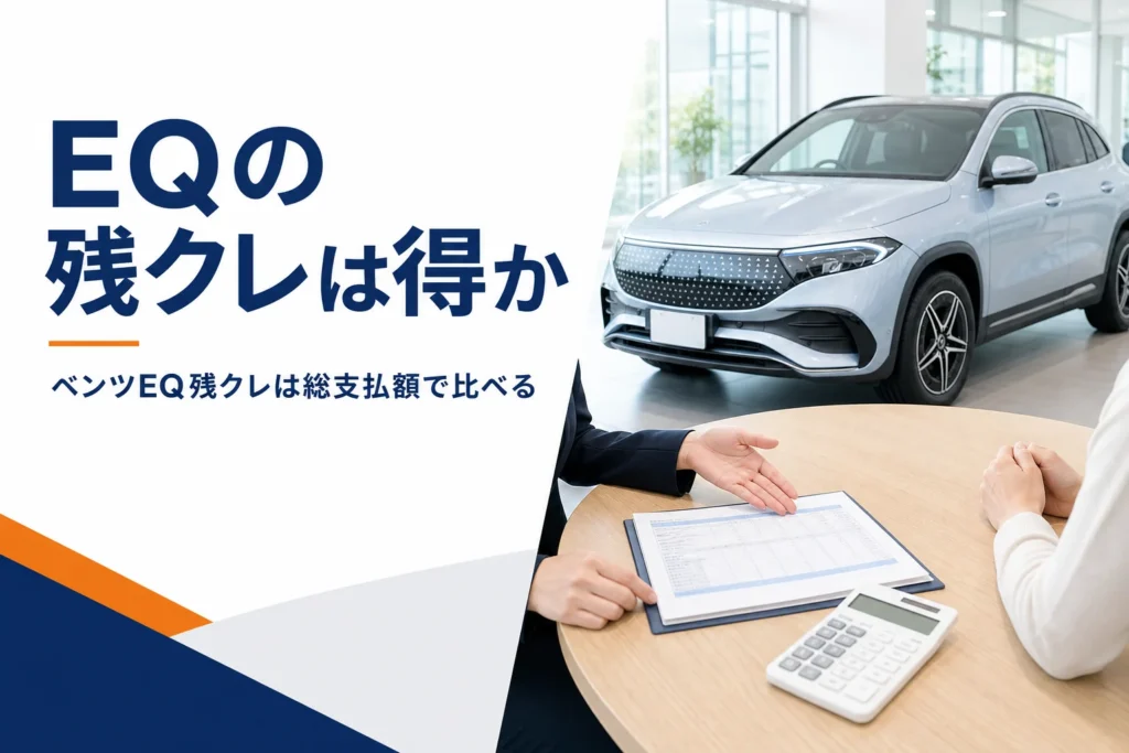 見積書と電卓が置かれた商談テーブルと奥に展示された電気自動車